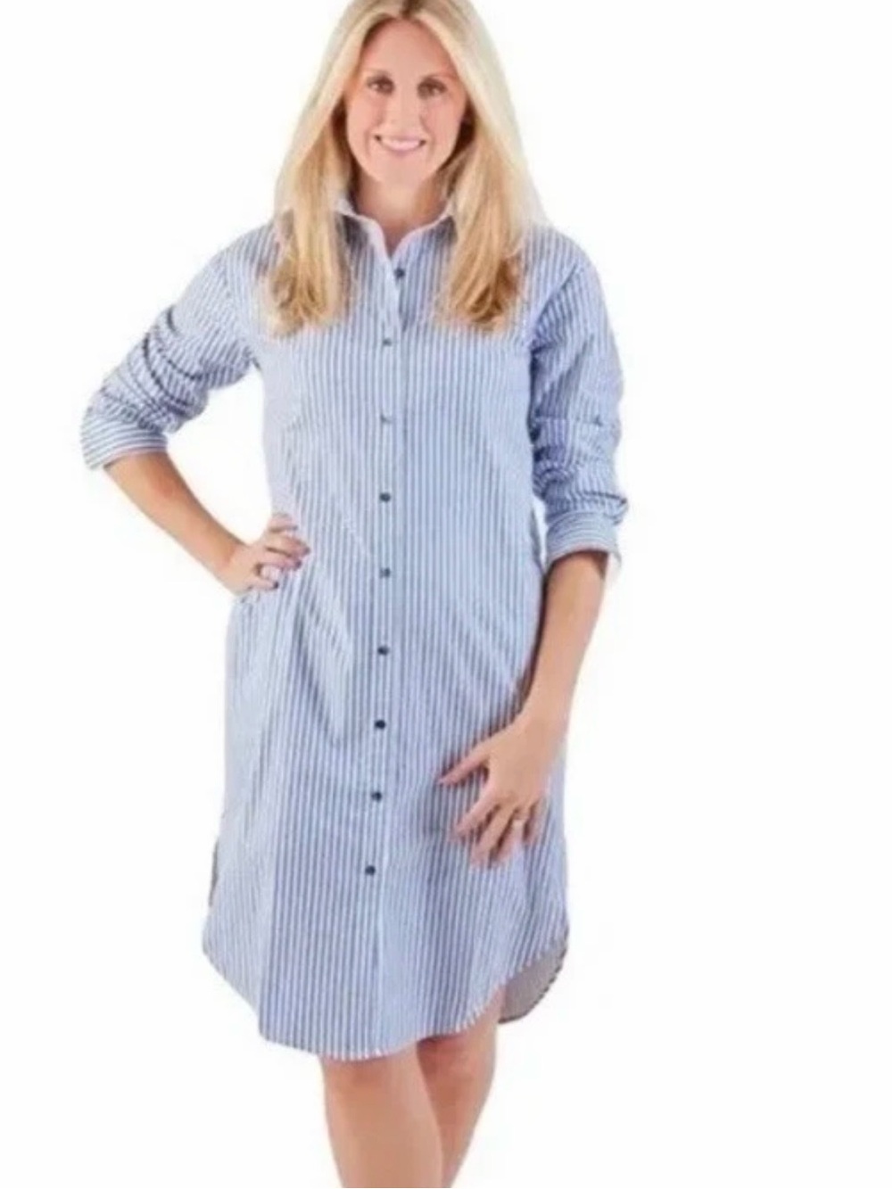 MOTHER OXFORD The Shirtdress Blue White Stretch Button Up XL
